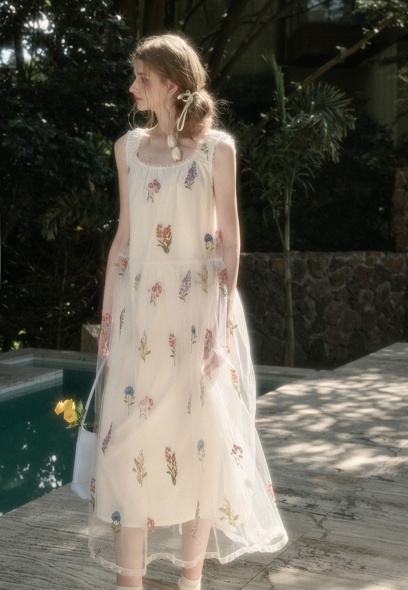 Tulle Flower Embroidery Long Dress GRO0169