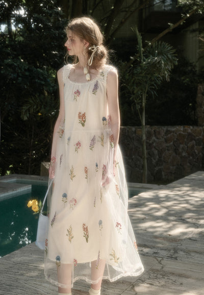 Tulle Flower Embroidery Long Dress GRO0169