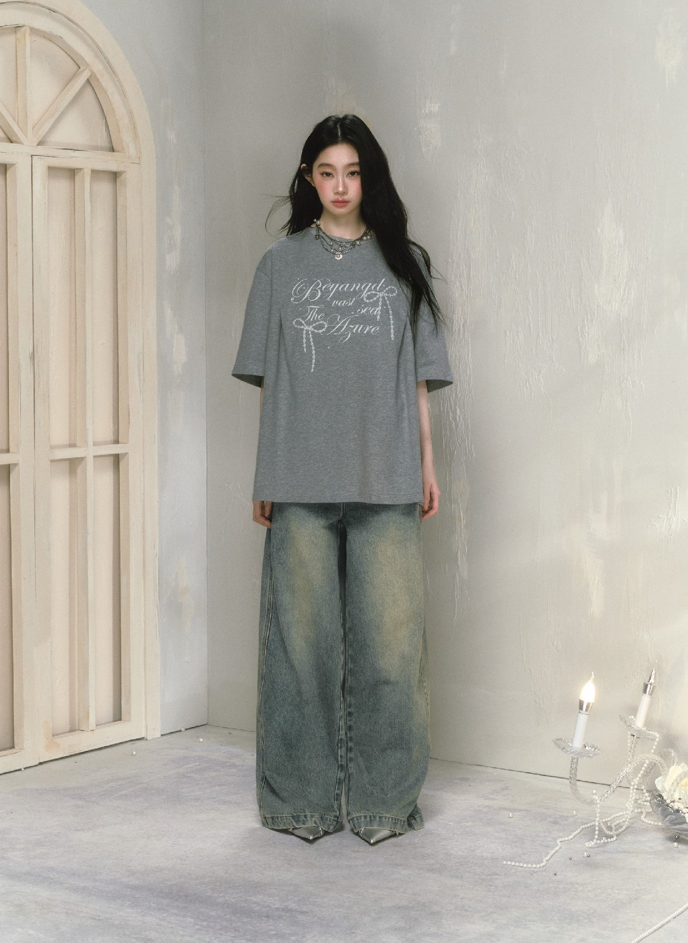 Loose Round Neck Letter Printed Oversize T-shirt SAL0051