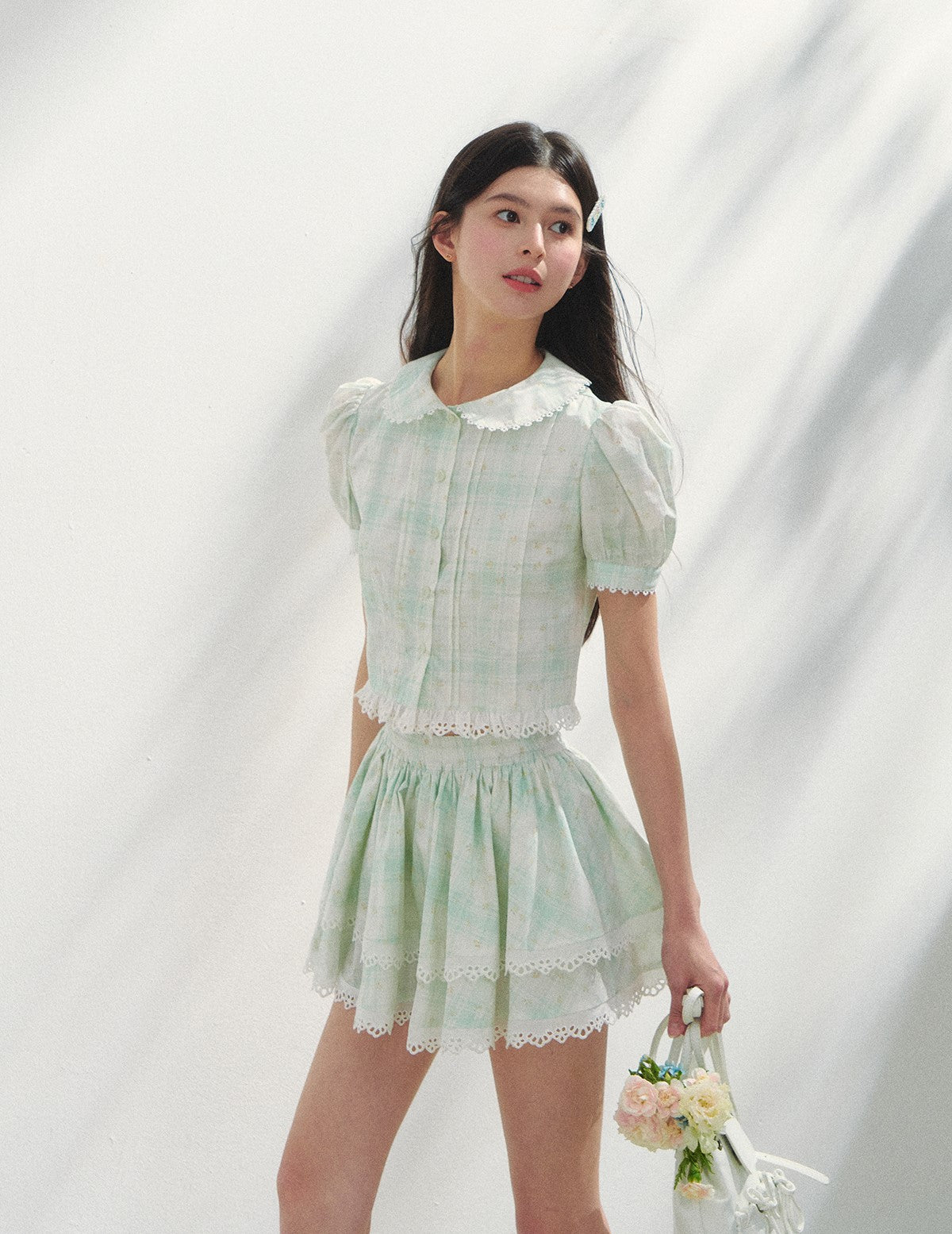 Plaid Floral Shirt/Cake Skirt SUN0148