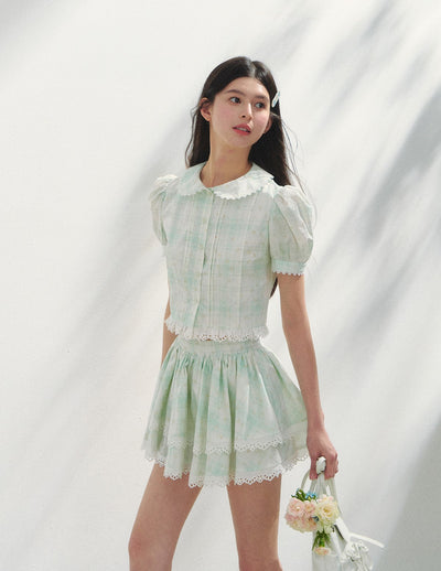 Plaid Floral Shirt/Cake Skirt SUN0148