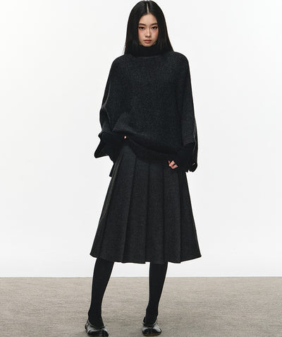 Gray High-waisted Pleated Midi Skirt ANA0114