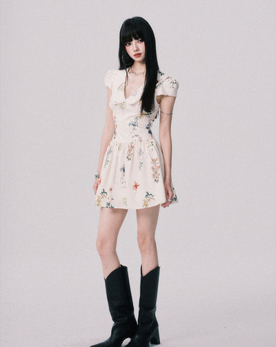 Plant Print French Doll Collar Dress LUL0157