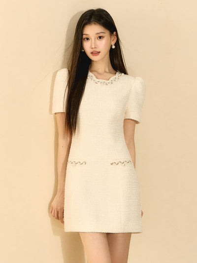 Puff Sleeve A-line Beaded Dress OSH0141