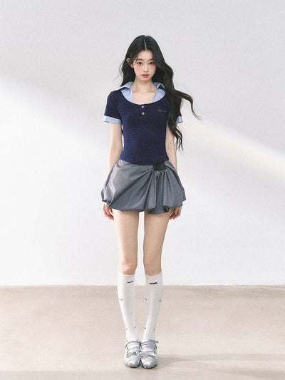 Fake Two-piece Flower Button T-shirt DIA0460