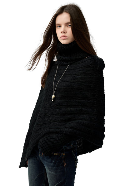 Black Irregular Sweater/Neck Warmer+Arm Sleeves 4MU0153