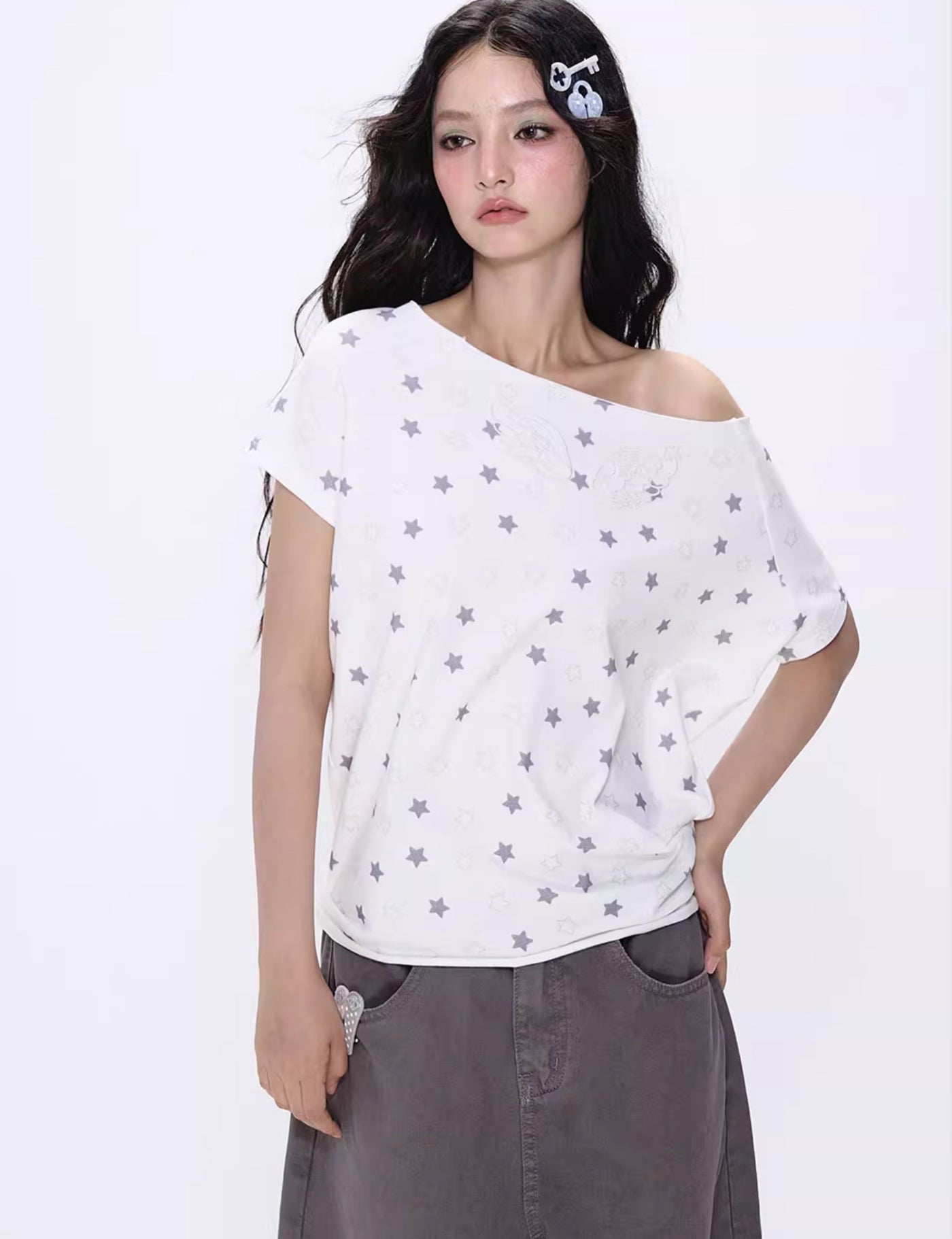 Star Full Print One Shoulder T-shirt NEC0218