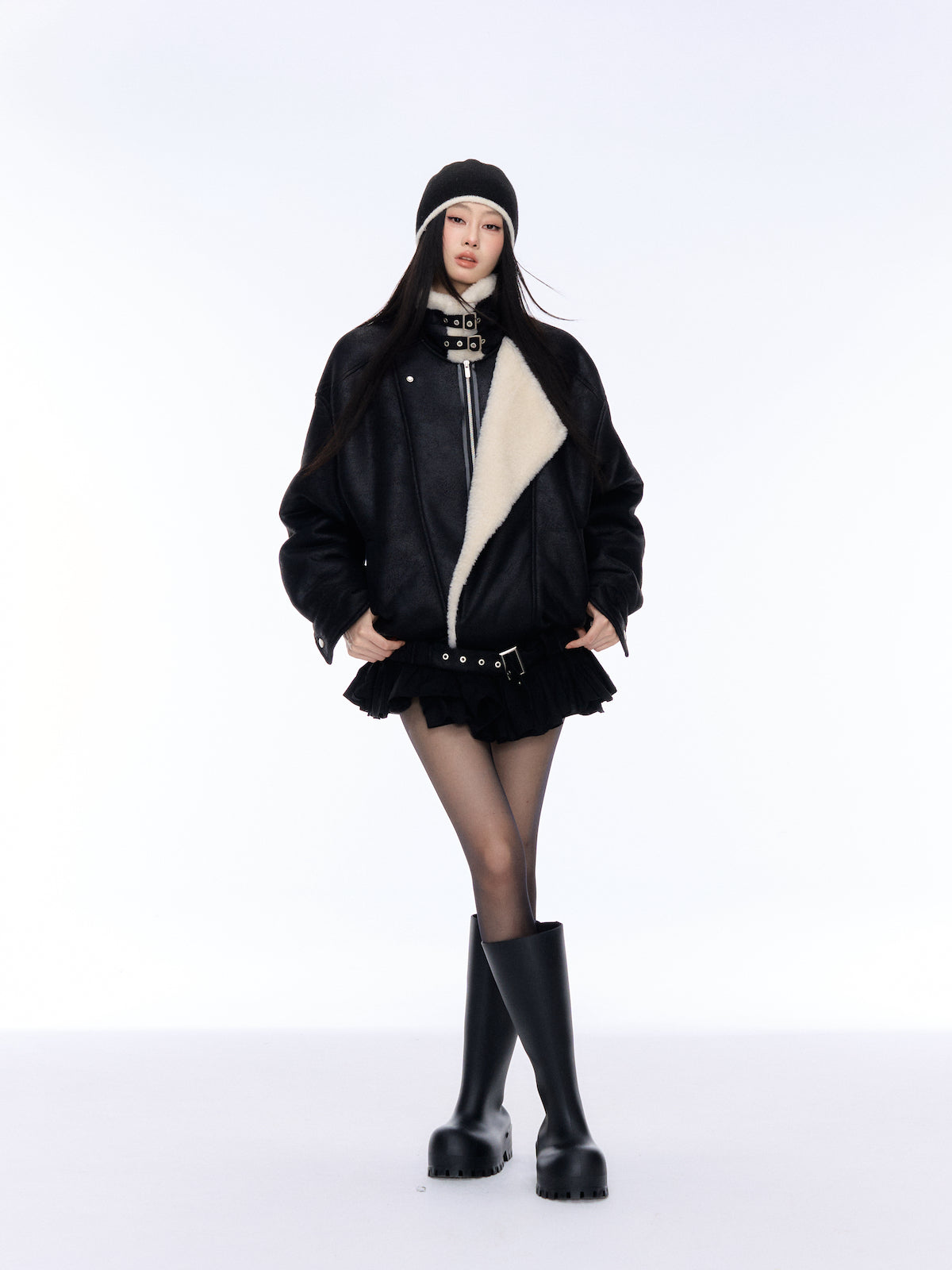 Black Placket Lapel Fur Jacket CUR0180