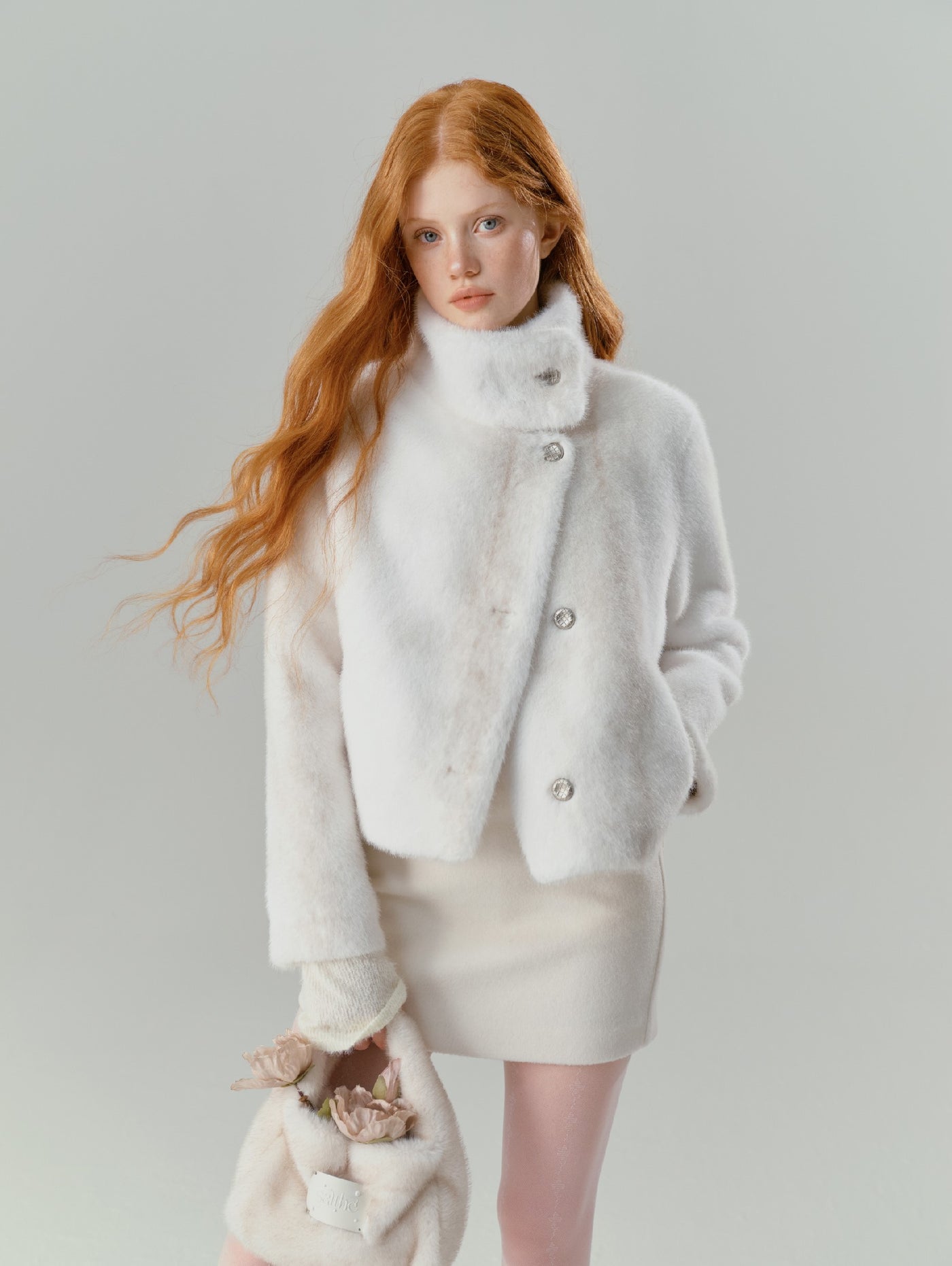 White Half-High Collar Mink Short Fur Jacket SAL0083