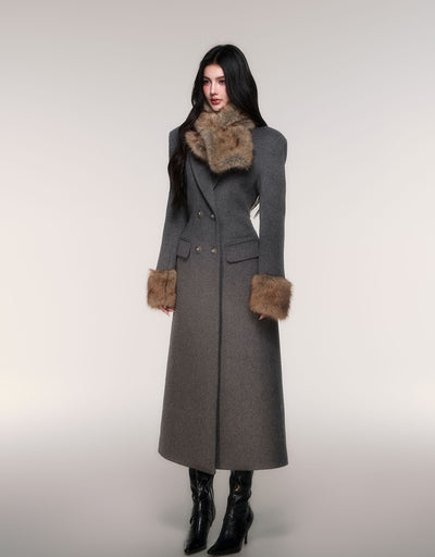 Grey Detachable Scarf Long Coat LUL0207