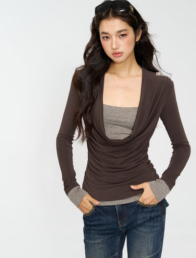 Draped Collar Layering Base T-shirt 4MU0162