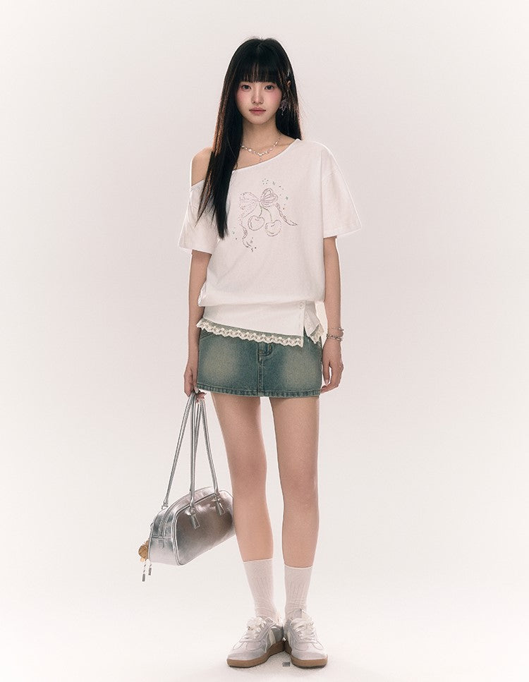 Cherry Bow Off-shoulder T-shirt NTO0210