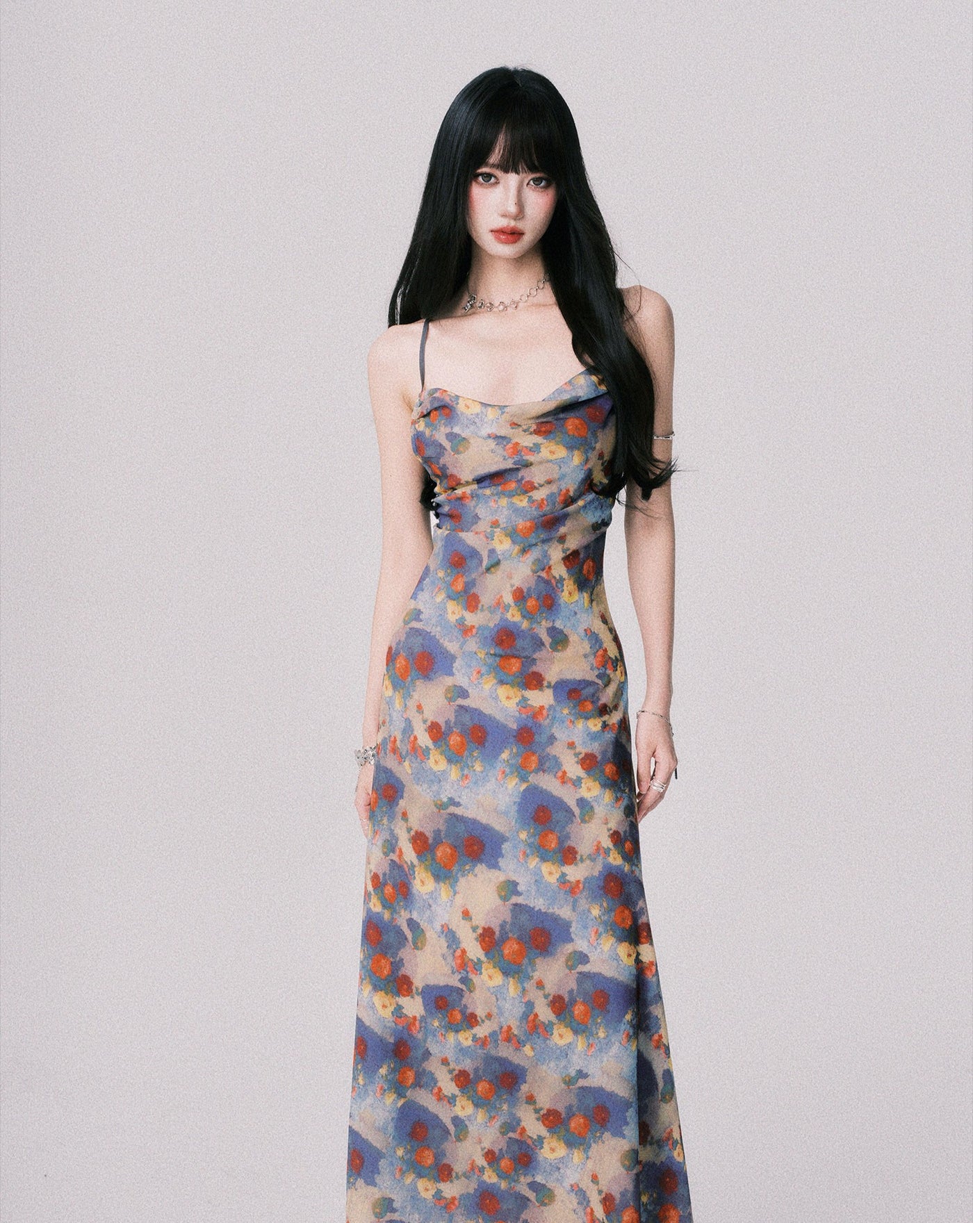 Floral Print Backless Long Dress LUL0154