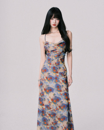 Floral Print Backless Long Dress LUL0154