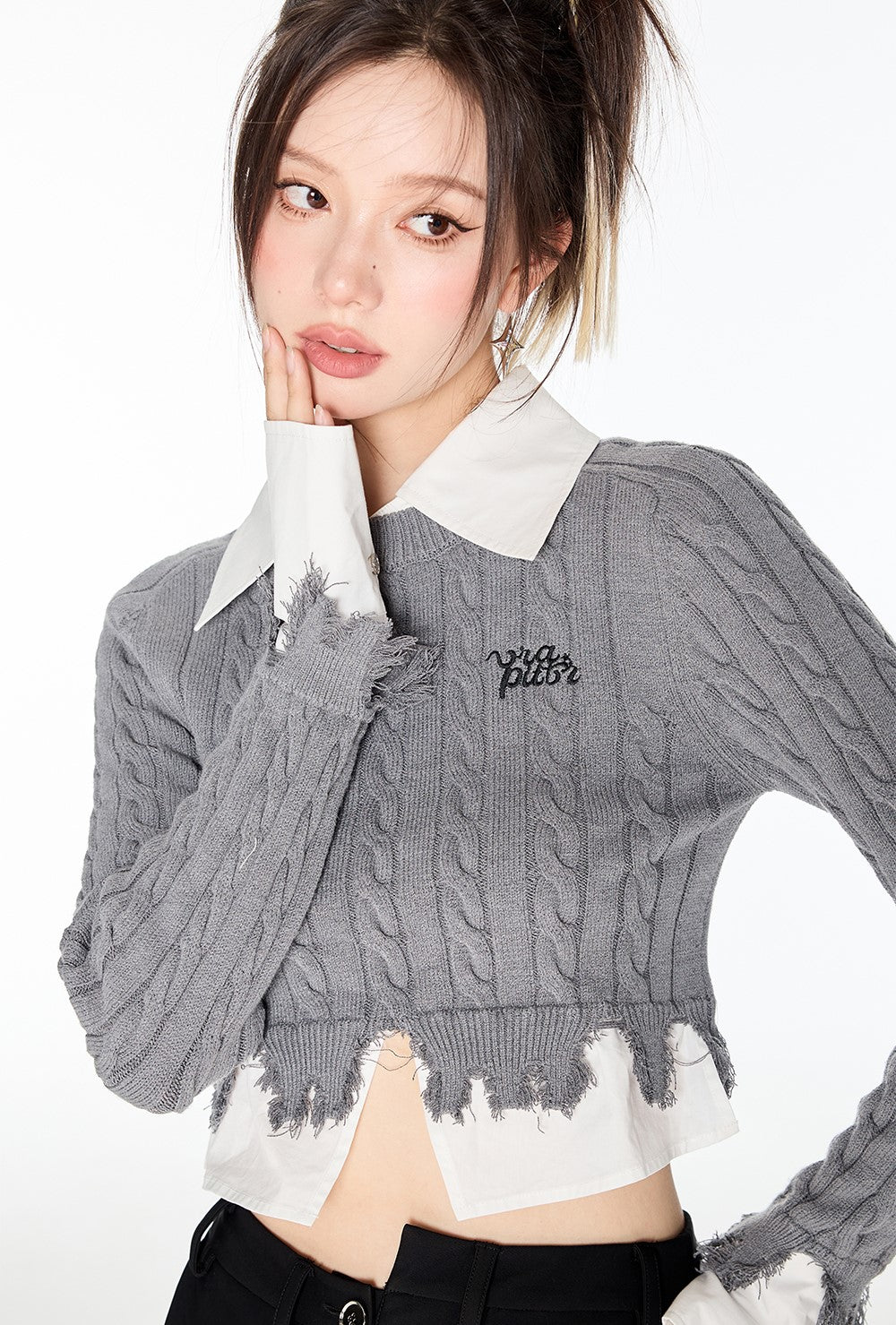 College Style Splicing Shirt Sweater VIA0141