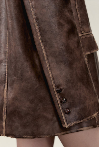 Retro Lapel Boyfriend Style Leather Jacket/Skirt VIA0048