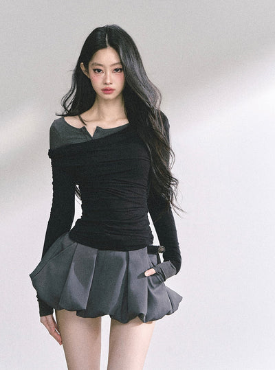 Fake Two-piece Off-shoulder T-shirt DIA0546