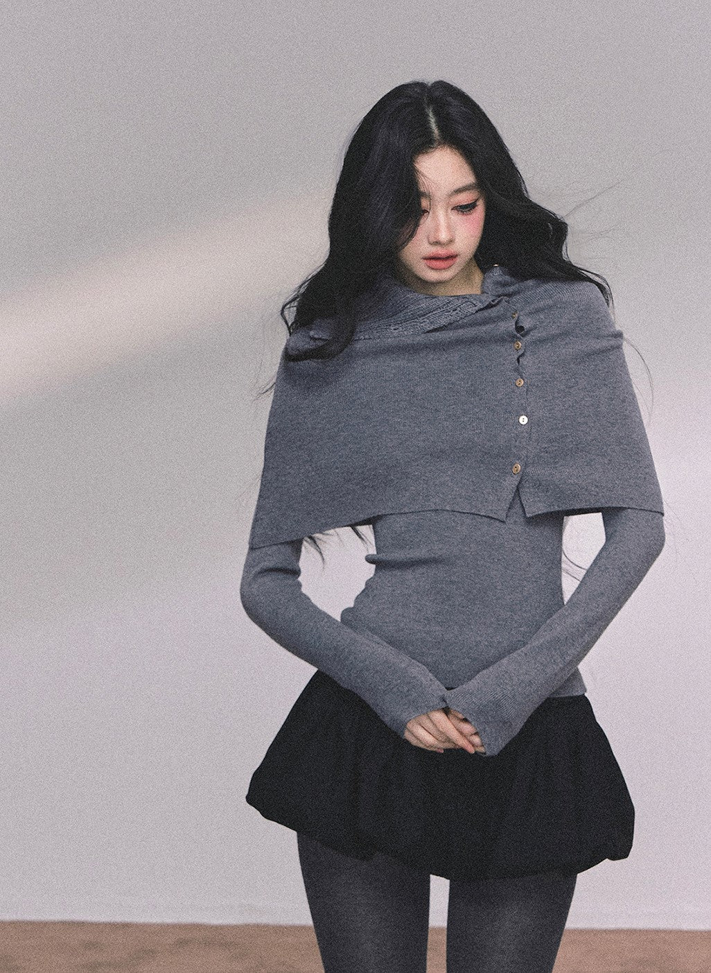 Long-sleeved Knitted Slimming Top+Shawl DIA0620