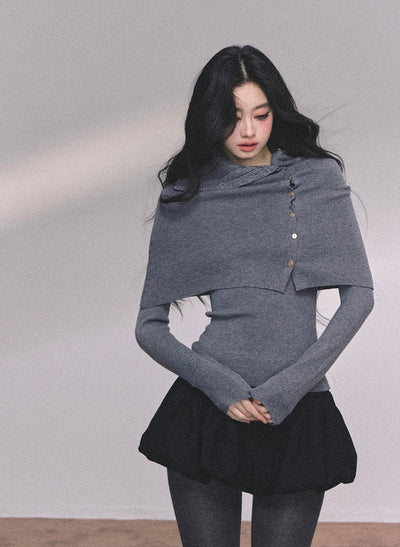 Long-sleeved Knitted Slimming Top+Shawl DIA0620