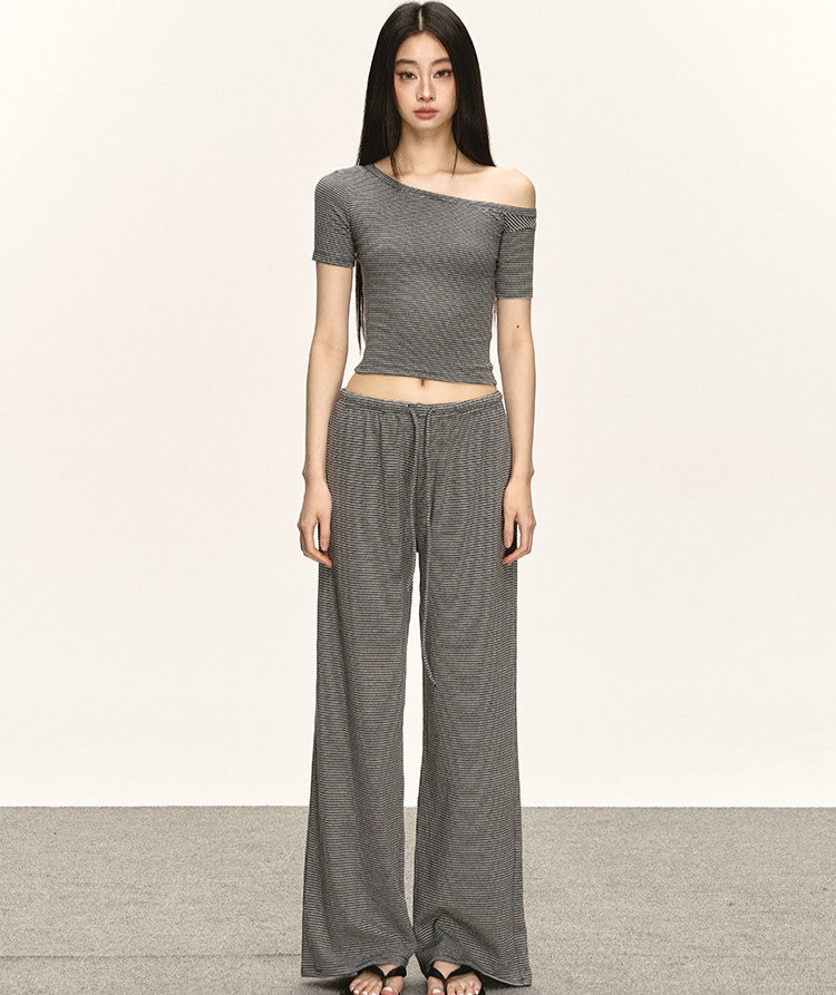 Oblique Shoulder Striped T-shirt/Pants ANA0039