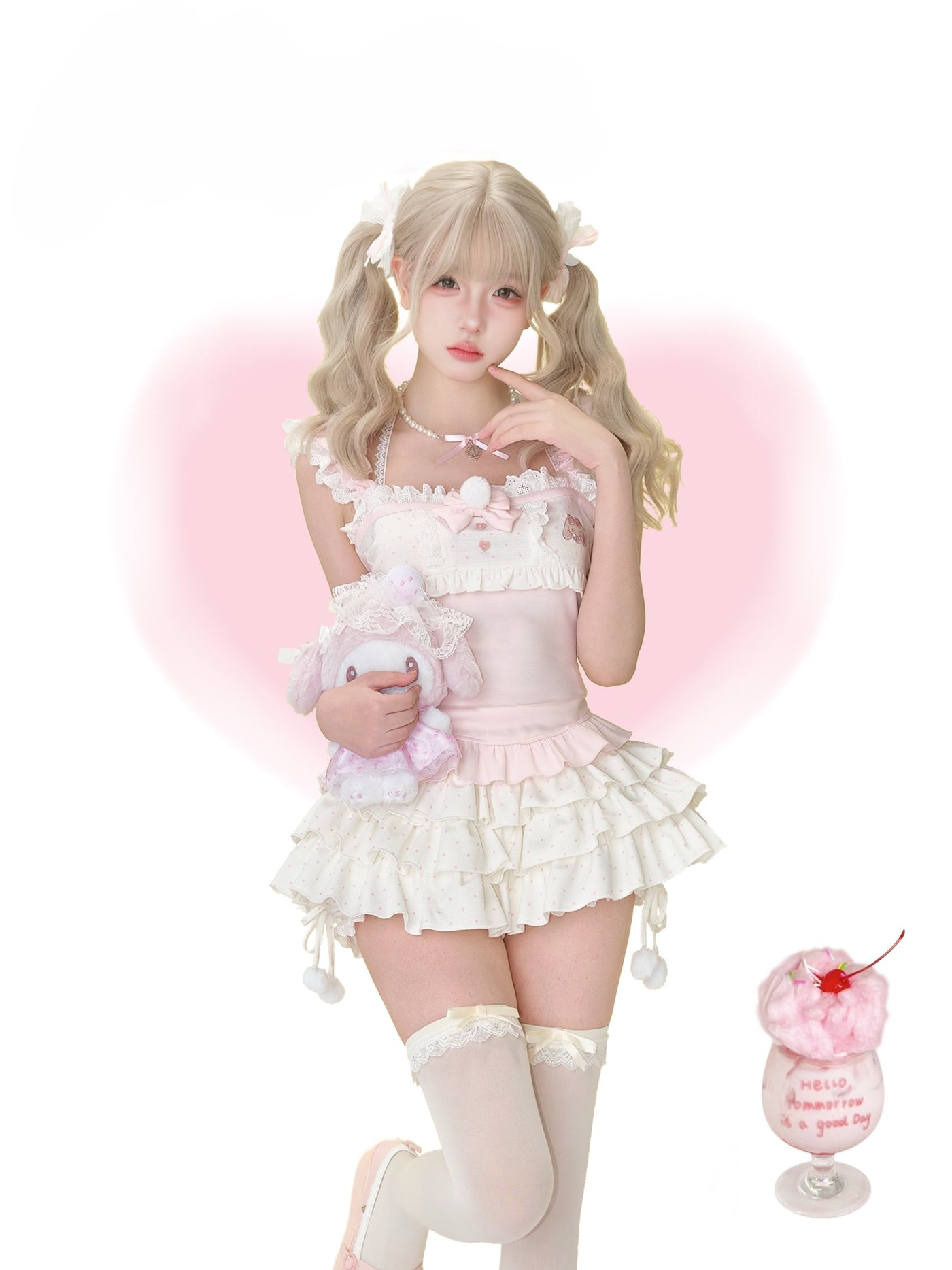 Pink Rabbit Camisole/Polka Dot Cake Skirt SER0169