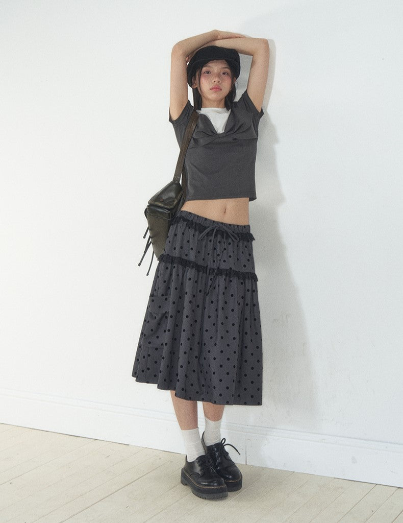 Gray Polka Dot Pocket Midi Skirt SOO0013