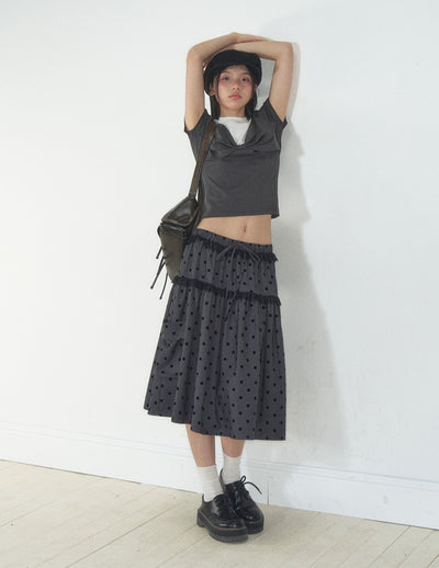 Gray Polka Dot Pocket Midi Skirt SOO0013