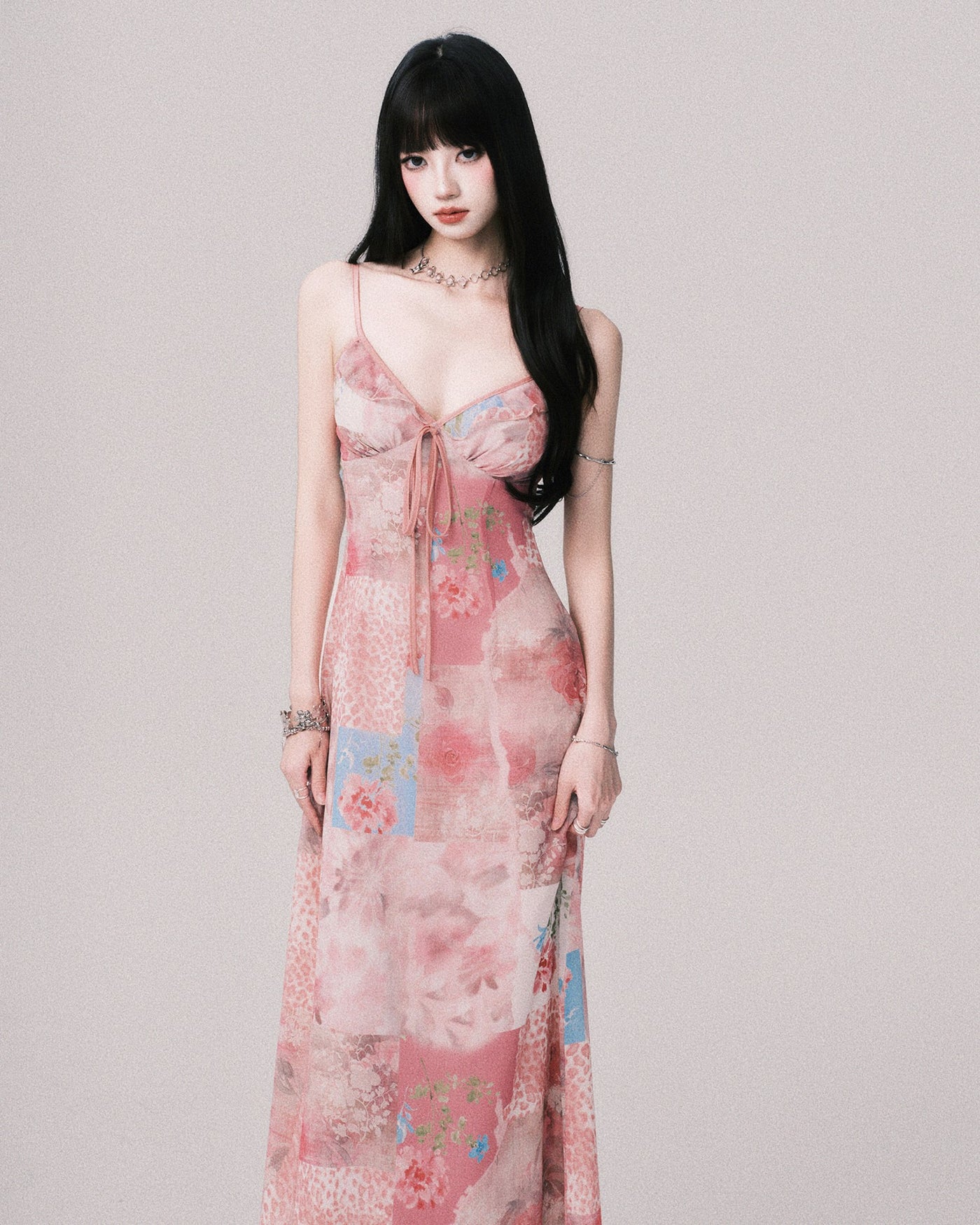 Flower V-neck Printed Suspender Dress LUL0147