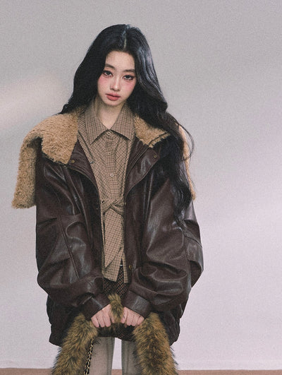 American Navy Collar Leather Jacket DIA0615