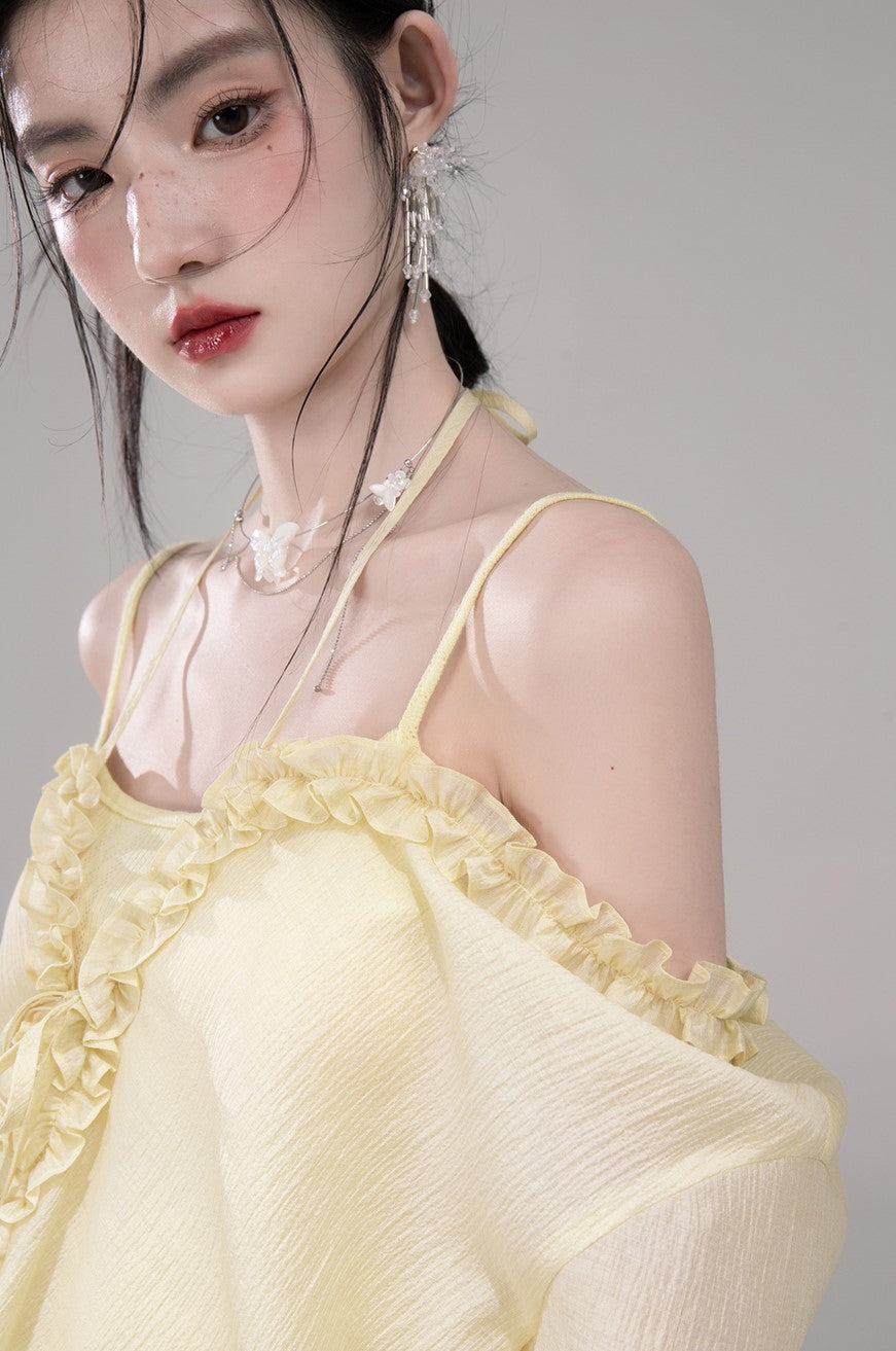 Feather Lemon Yellow Shirt+Camisole COT0307
