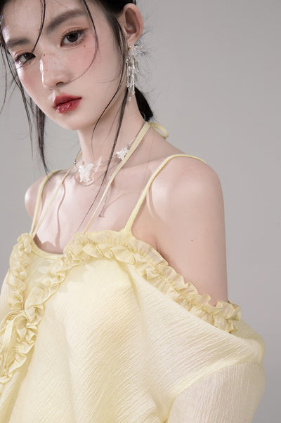 Feather Lemon Yellow Shirt+Camisole COT0307