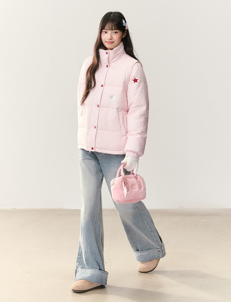 Plaid Embroidered Stand Collar Down Jacket NTO0242