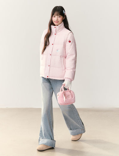 Plaid Embroidered Stand Collar Down Jacket NTO0242