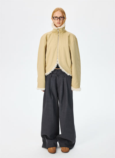 Short Collar Fur Lined Thick Jacket CUR0267