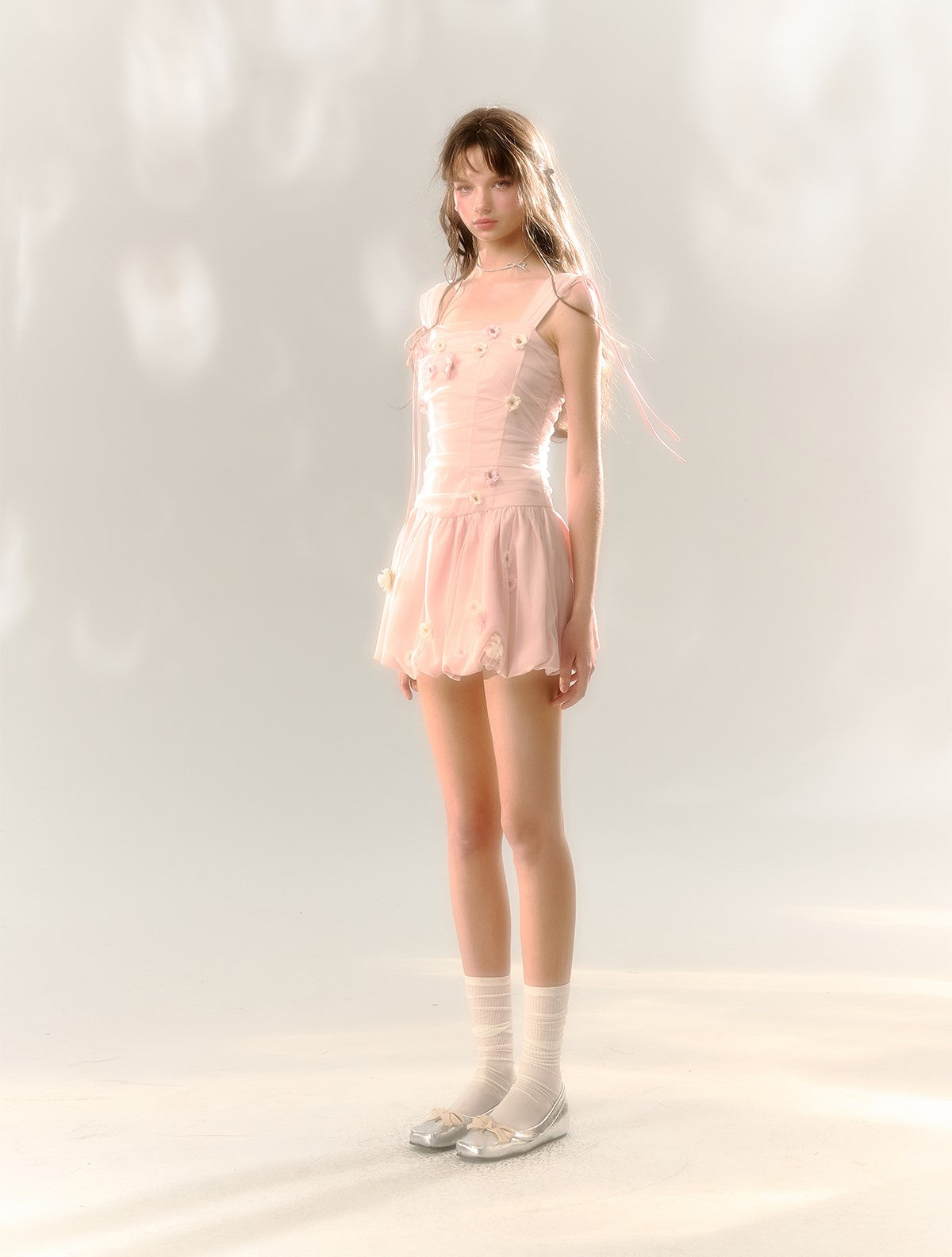 Pink Handmade Flower Suspender Dress SUN0064