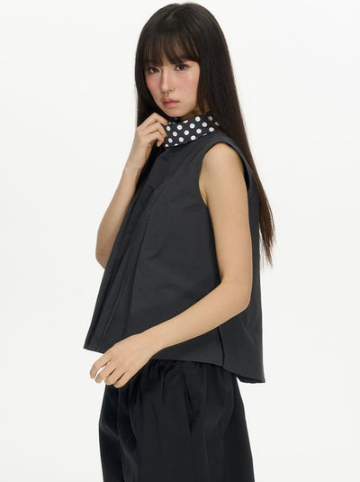Polka Dot Pleated Sleeveless Top NEC0202