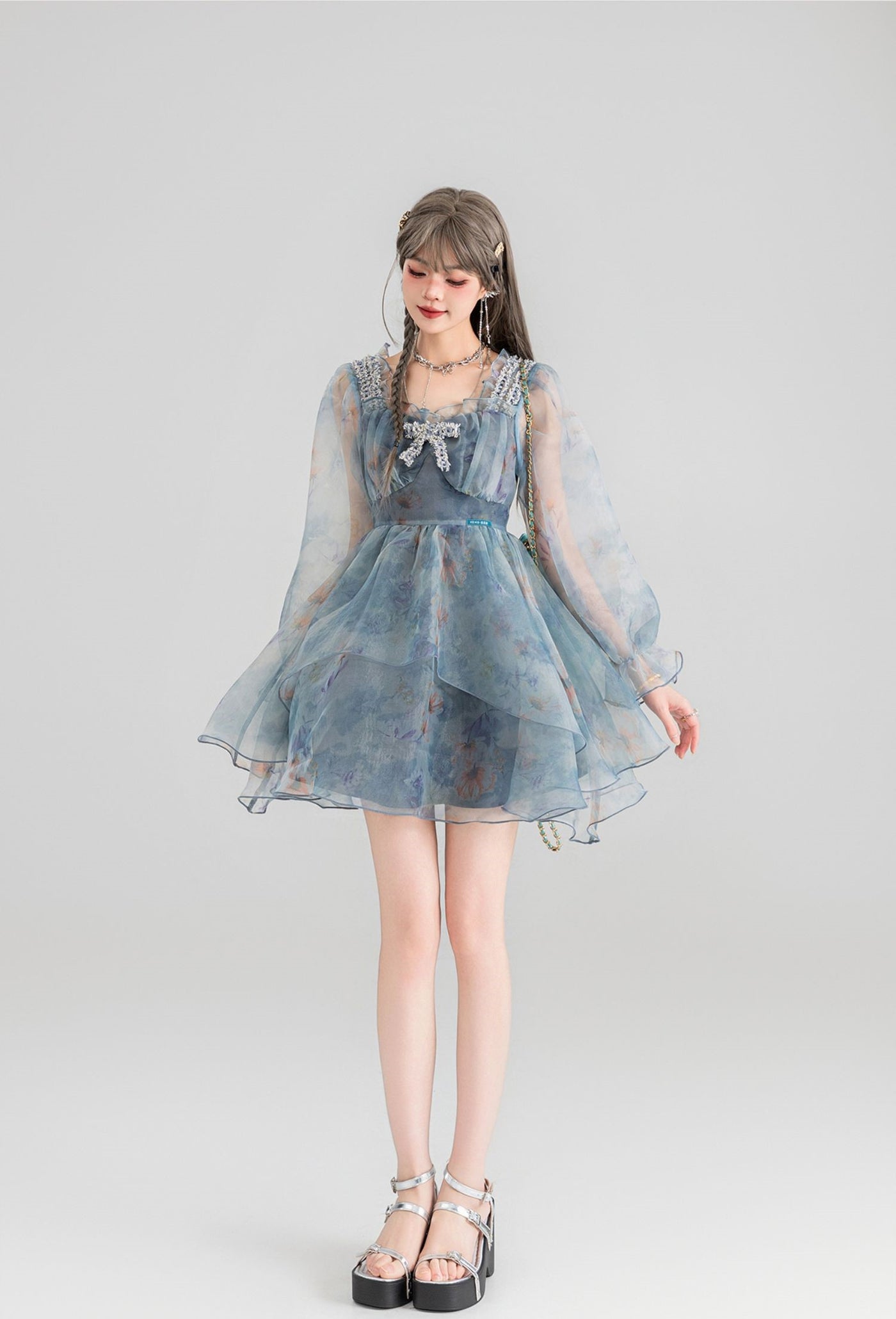 Floral Short/Long Sleeve Fairy Puffy Princess Dress KEI0065