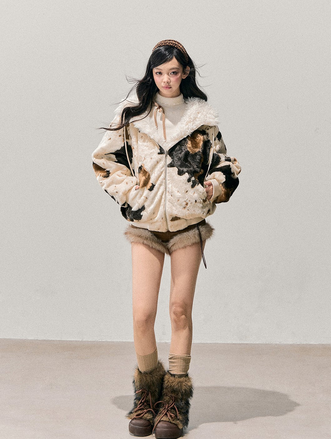 Marble Color Fur Coat DIA0749