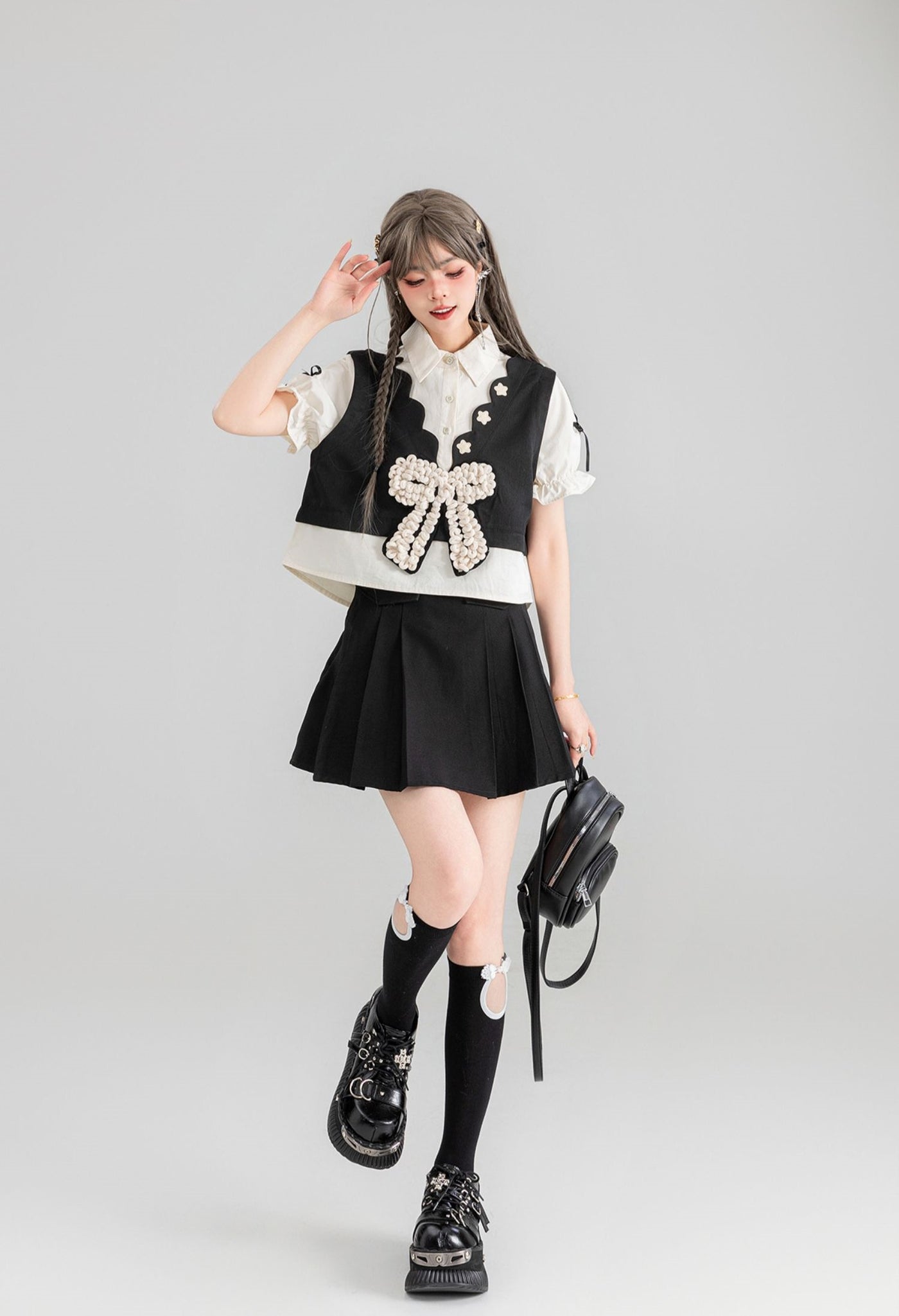 Fake Two-piece Puff Sleeve Shirt KEI0057