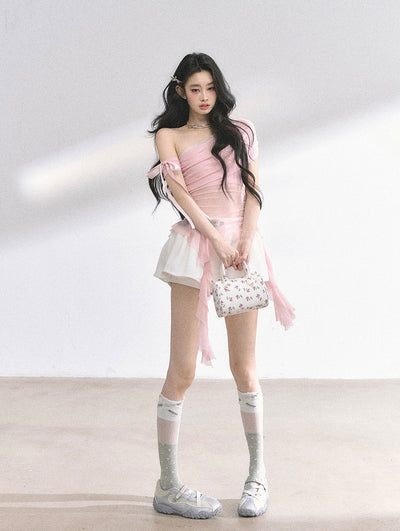 Off-shoulder Transparent Mesh Top DIA0510