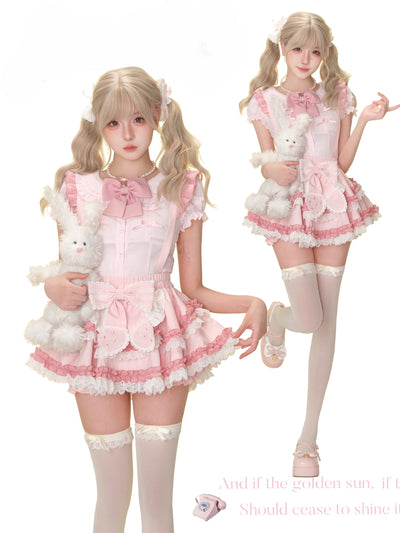 Strawberry Pink Shirt/Suspender Skirt SER0164