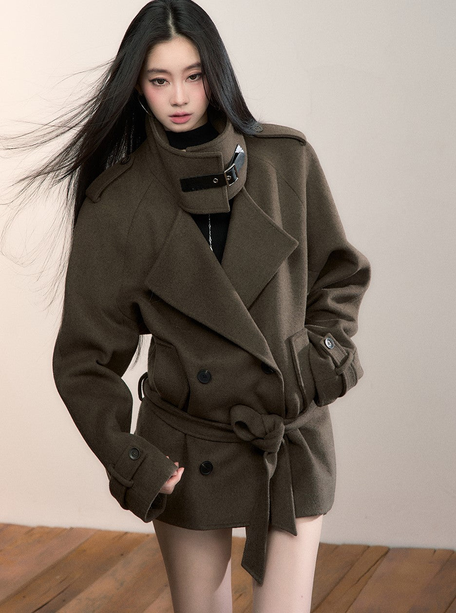 High-Neck Loose Wool Coat VIA0347