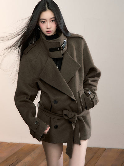 High-Neck Loose Wool Coat VIA0347