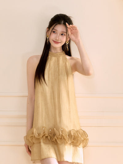 Honey Yellow Ruffle Short Dress OSH0116