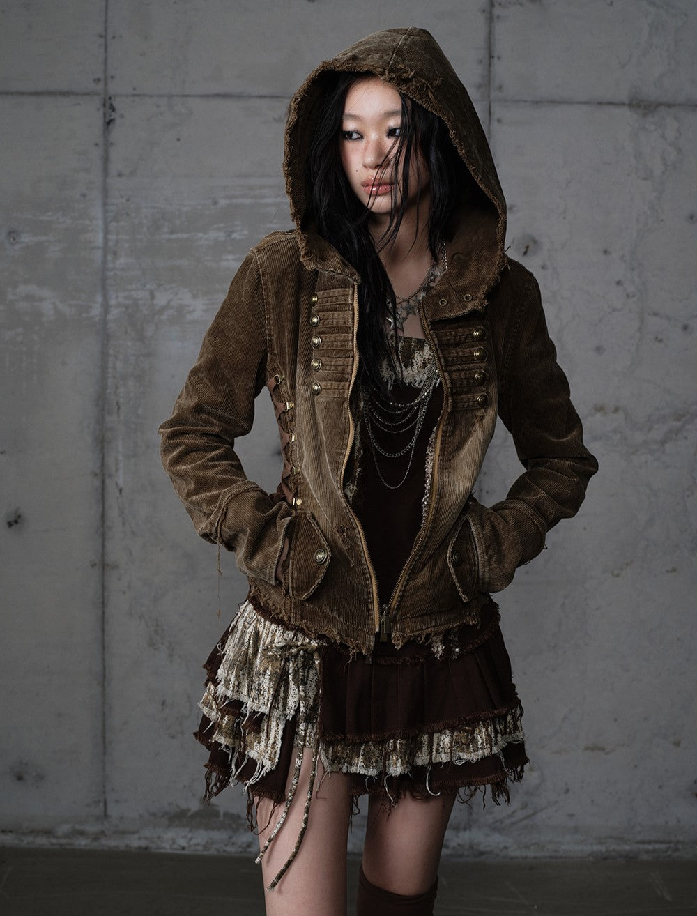 Corduroy Detachable Hooded Jacket NOR0201