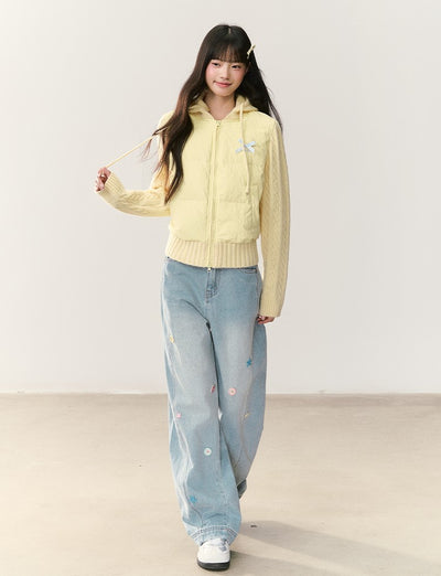 Detachable Hooded Ribbon Knitwear Jacket NTO0243