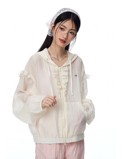 Off-white Lace Casual Knitted Thin Jacket NTO0098