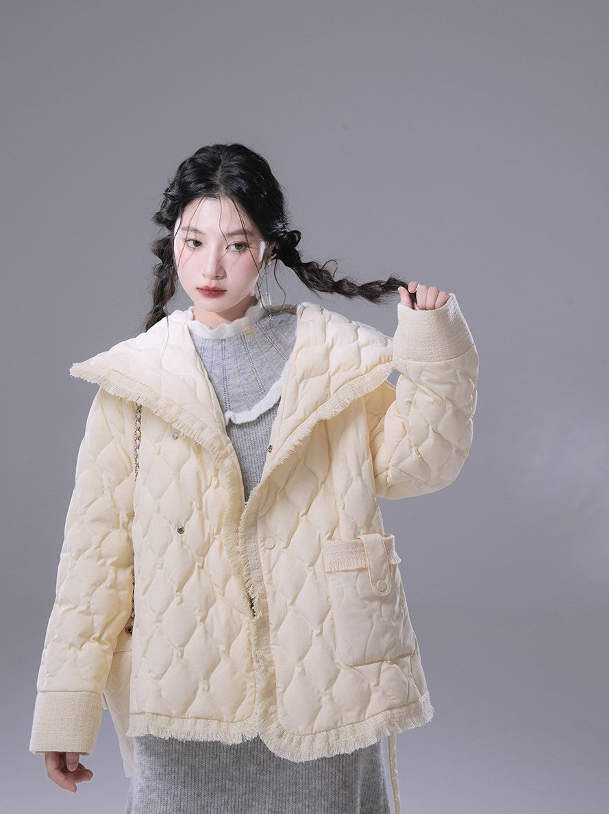 Cream Puff White Large Collar Down Jacket COT0170