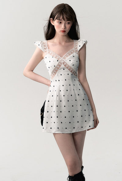 Holiday Style Polka Dot Plum Blossom Print Dress OAK0208