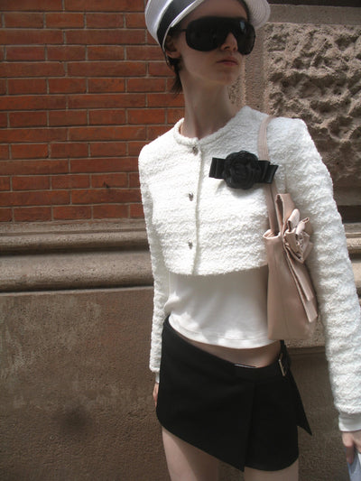 Tweed Decorated Floral Cropped Jacket AOA0037